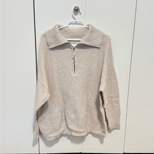 Aerie Beige/Cream half zip Sweater waffle knit
